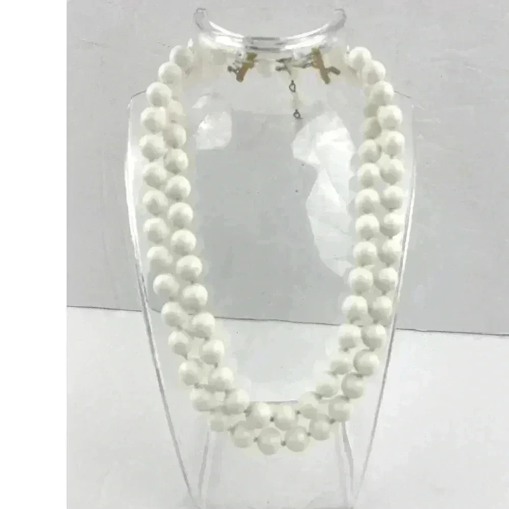 VTG White Bead Layered Necklace Gold Tone Elegant Style 16" - Picture 12 of 12
